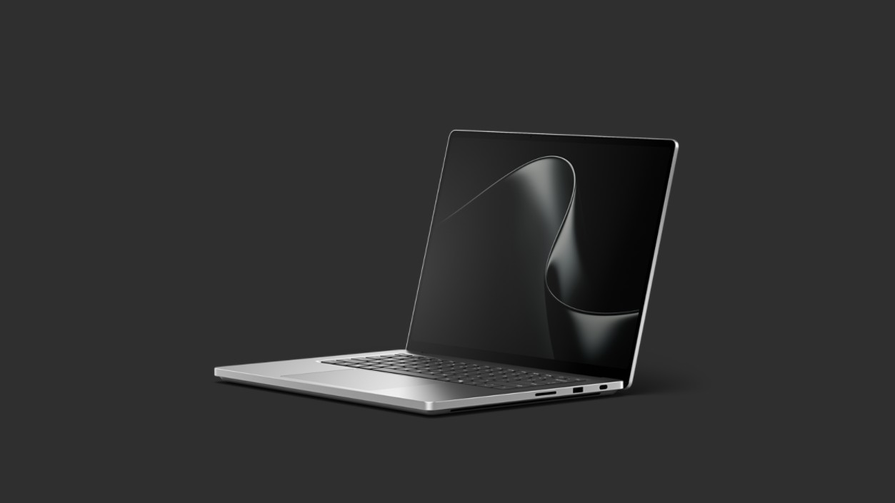 An open Platinum Surface Laptop Ultra showing its 15-inch screen and keyboard