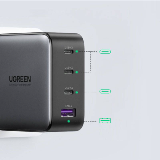 UGreen 4 Port GAN 100W PD Wall Charger Black 2 | Shop from Braintree