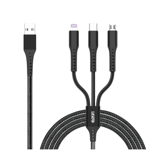 LOOPD 3 In 1 Multi Cable is suitable for Lightning Micro-USB and Type C mobile devices.