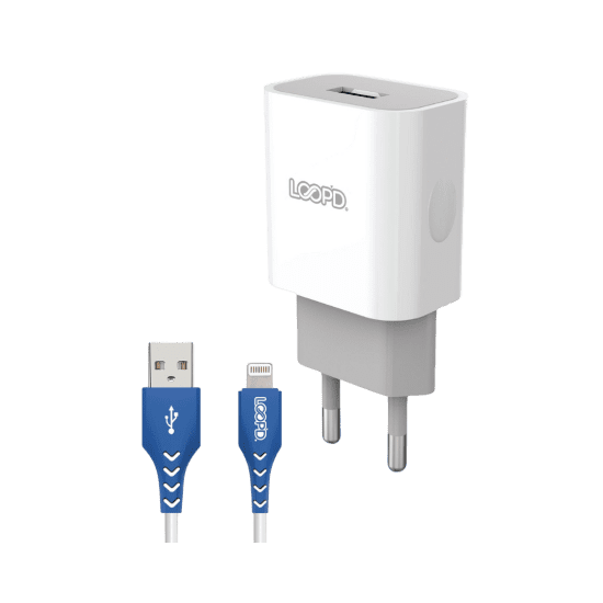 LOOPD 1 Port Home Charger with MFI Lightning Cable 10.5W - White