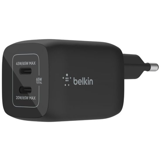 Belkin BoostCharge Pro 65W Dual-port USB Type-C GaN with PPS Wall Charger Black