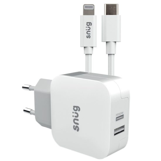 Snug 2 Port PD USB Home Charger With MFI Lightning Cable – 30W