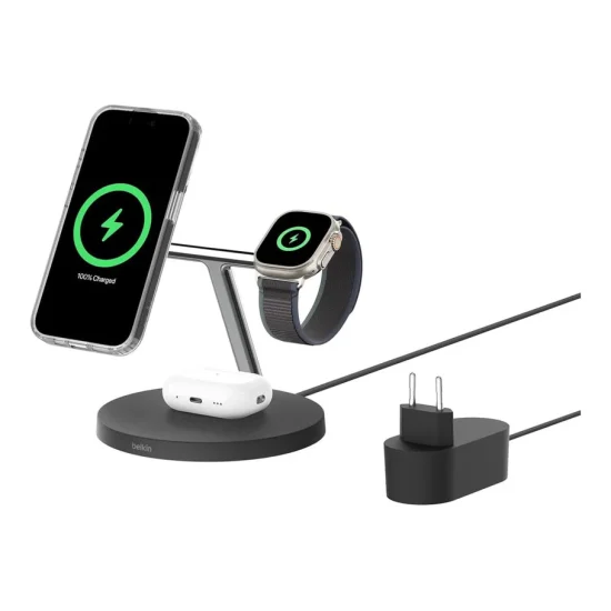 Belkin BoostCharge Pro 3-in-1 Charging Dock with Qi2 MagSafe Charger Black