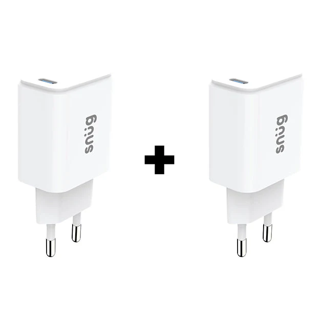Snug Bundle 2 x 1 Port 25W Wall Charger With Fast Charge - White