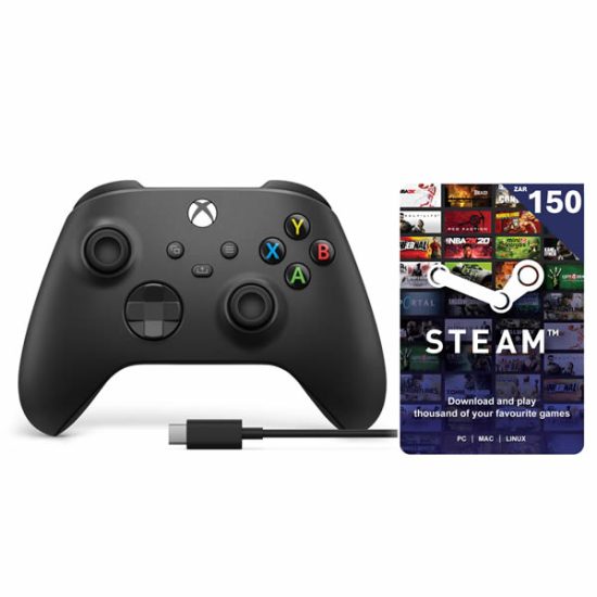 Xbox Wireless Controller Carbon Black with USB-C Cable + R150 Steam Voucher
