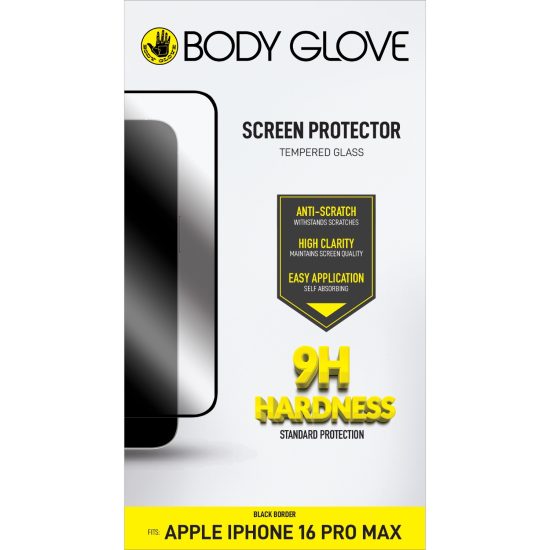 Body Glove Tempered Glass Screen Protector – Apple iPhone 16 Pro Max – Black Border