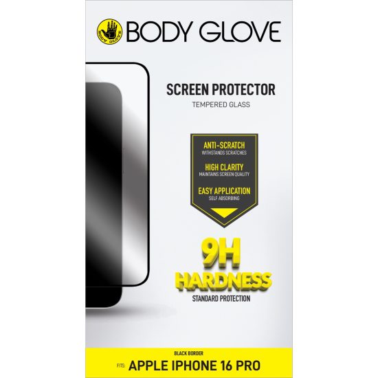 Body Glove Tempered Glass Screen Protector – Apple iPhone 16 Pro – Black Border