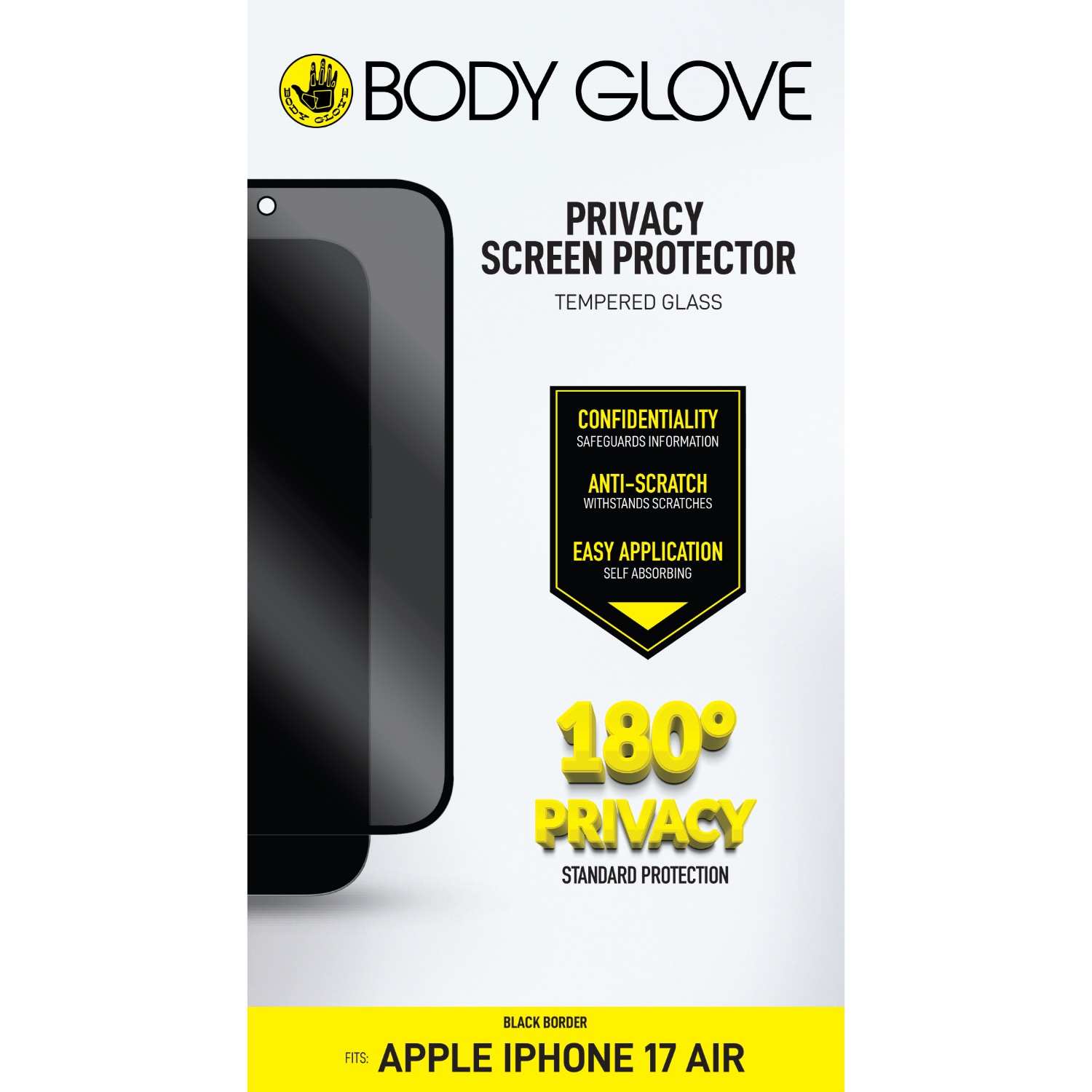 Body Glove Privacy Tempered Glass Screen Protector – Apple iPhone Air – Black Border