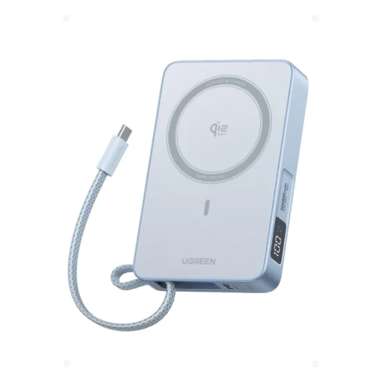 UGREEN 10000mAh Magnetic Wireless Power Bank With Built-in Cable - Blue
