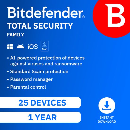 Bitdefender Total Security Family – 1 Year, 25 Devices