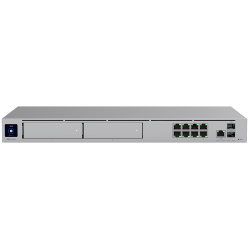 Ubiquiti rack-mount Cloud Gateway with 10 Gbps performance, multi-WAN load balancing, and two NVR dr…