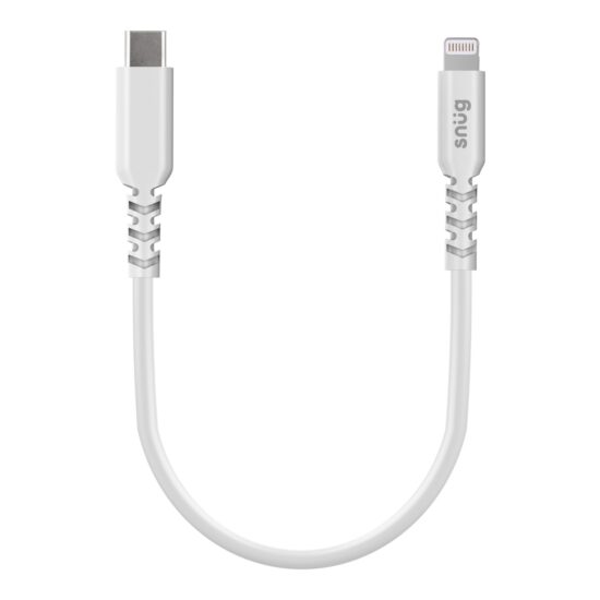 Snug Type-C To MFI Lightning Cable 30W 25cm - White — Complete cable with connectors facing forward
