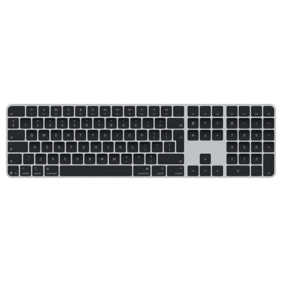 Magic Keyboard With Touch ID & Numeric Keypad For Mac Models with Apple Silicon - International English — Magic Keyboard with Touch ID and Numeric Keypad, black keys, silver aluminium structure, round Touch ID sensor, full-height function keys