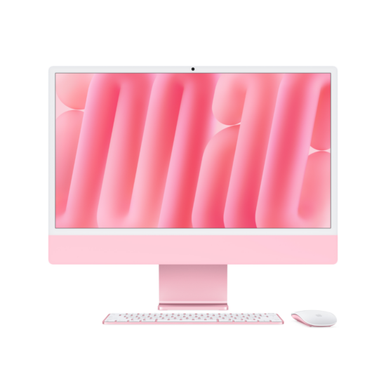 24-inch iMac with Retina 4.5K display: Apple M4 chip with 10‑core CPU and 10‑core GPU, 16GB, SSD - Pink - Includes 2 Year Extended Warranty (FREE) - front view with included keyboard and mouse