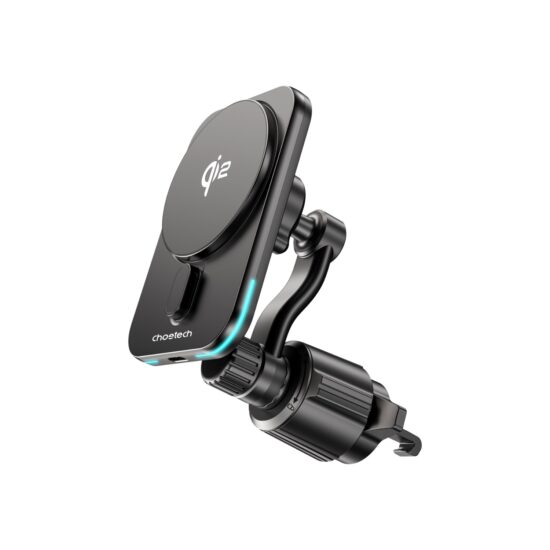 Choetech Magnetic Wireless Car Charger T231-F 15W - Black — Charger and mount, front angled view