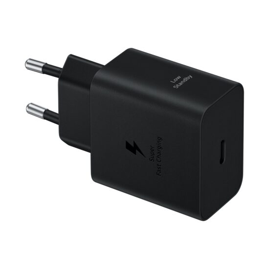 Samsung 45W Black Port Travel Adapter — Charger angled view