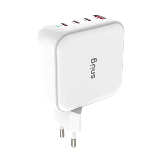 Snug 4 Port PD GaN Wall Charger 100W – White — Charger front angled view