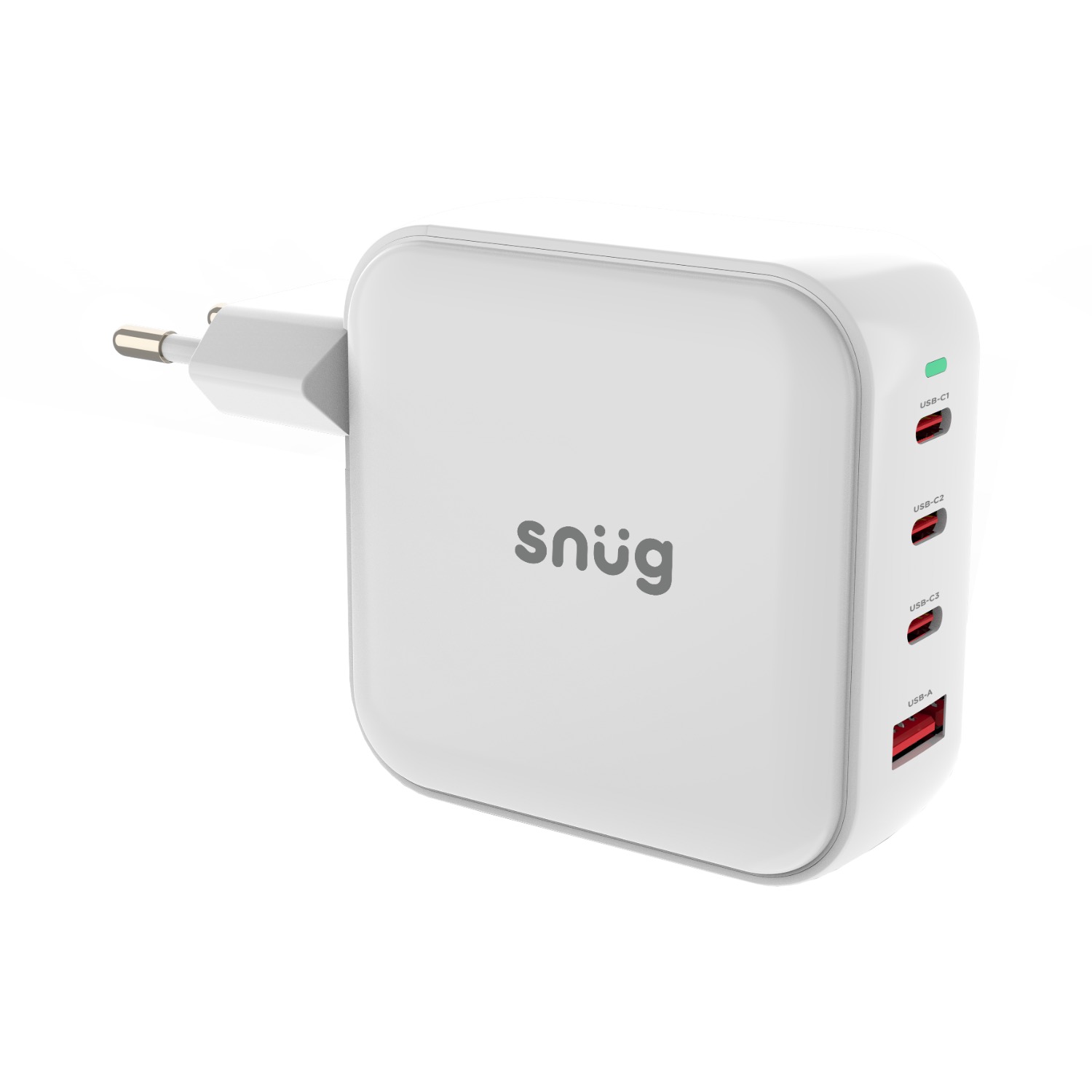 Snug 4 Port PD GaN Wall Charger 100W – White — Charging ports side view