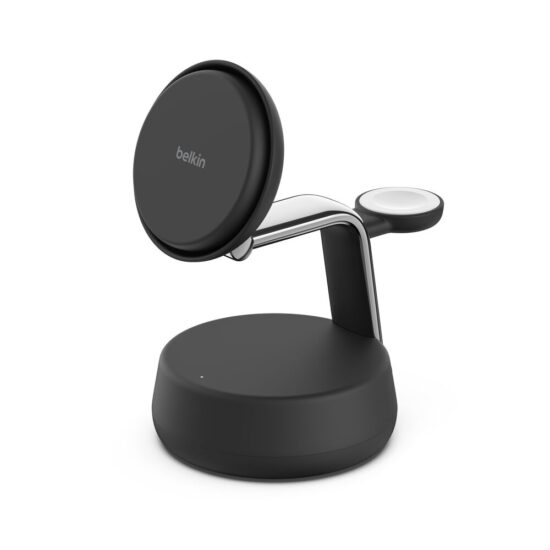 Belkin UltraCharge Pro 25W 3-in-1 Qi2 Magnetic Charger Charcoal — Front, complete product