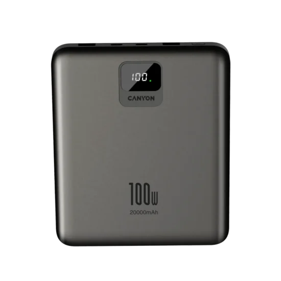 CANYON power bank PB-2008 LED FLAT 20000 mAh PD100W QC3.0 Dark Grey — front view