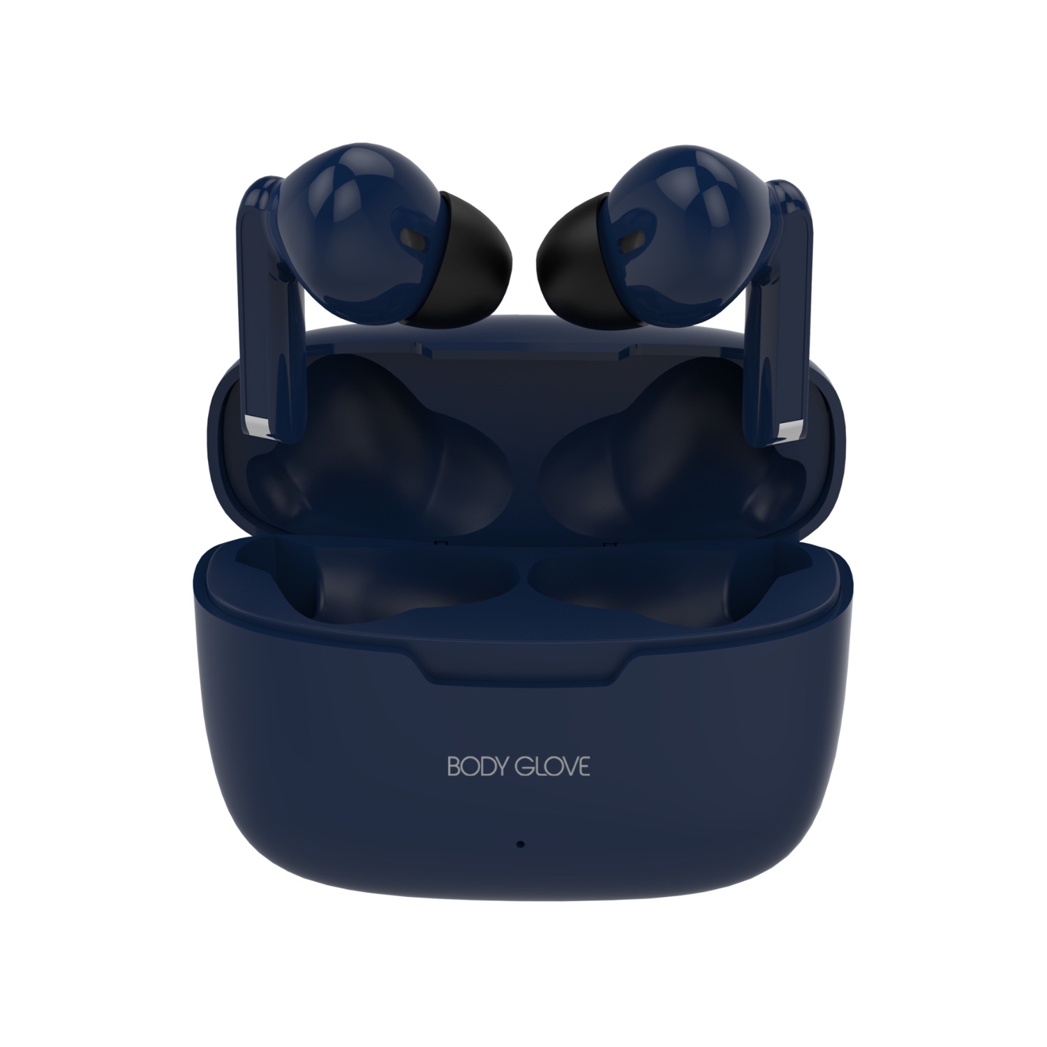 Body Glove Essentials TWS Lux Series Wireless Earbuds — Earbuds and open case, rear view