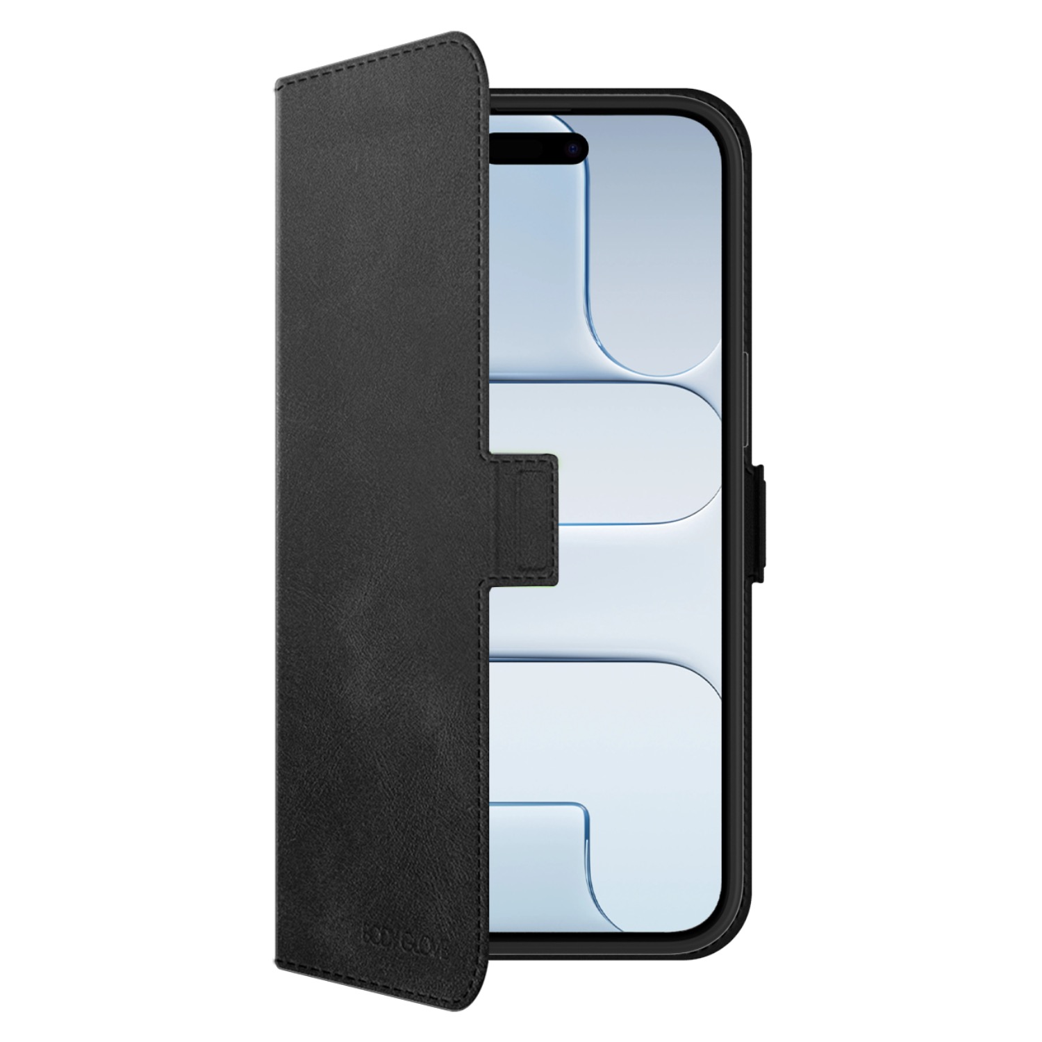 Body Glove Flip Series – Apple iPhone 17 Air – Black — Flip case partly open; phone shown for fit and excluded