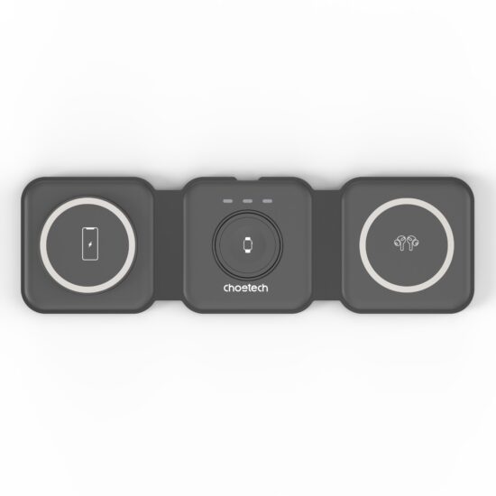 Choetech Foldable 3-in-1 Magnetic Wireless Travel Charger T588-F 15W – Black — Charging pad fully unfolded