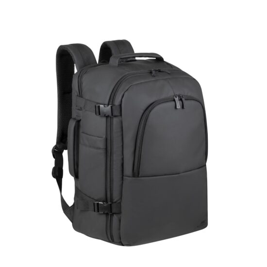 RIVACASE 8465 Tegal ECO Travel Laptop Backpack 17.3 Inch – Black — Backpack front angled view