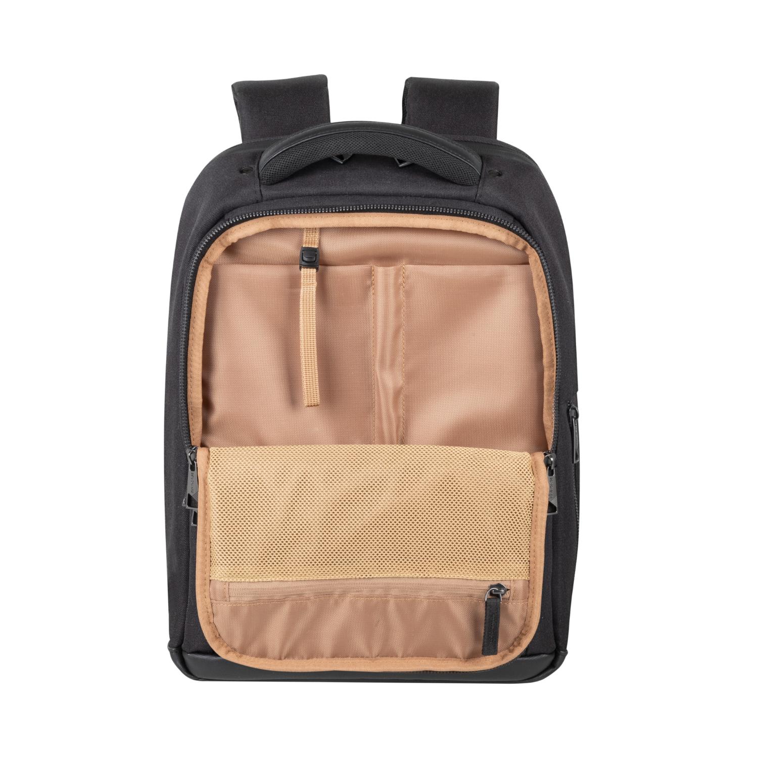 RIVACASE 8126 Clark Eco Laptop Backpack 14-inch – Black — Open empty backpack interior