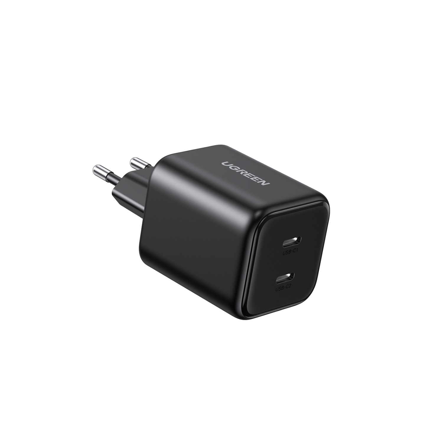 Ugreen - Wall Charger X526 (65058) - 2x USB-C, GaN, Fast Charger, 45W - Black — Charger angled view