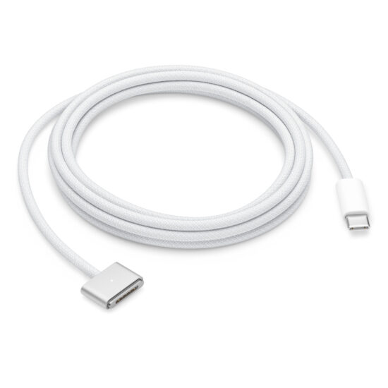 APPLE — USB-C to MagSafe 3 Cable (2m) - Silver,Model A2363 — White USB-C to MagSafe 3 Cable (2 metres), featuring a magnetic connector that helps guide the plug to the charging port of your Mac notebook.