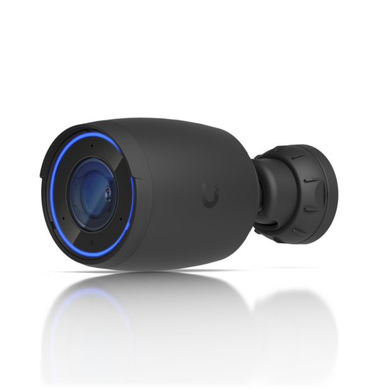 Ubiquiti UVC-AI-Pro Camera AI Professional 4K, 30 FPS camera, 3x optical zoom supporting field of vi… — Black camera three-quarter with included mount