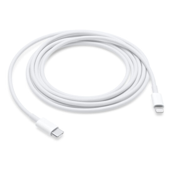 USB-C to Lightning Cable (2 m), Model A2441 — 2-metre USB-C to Lightning cable connects a device with Lightning connector to a USB-C or Thunderbolt 3 (USB-C) enabled Mac, for syncing and charging.