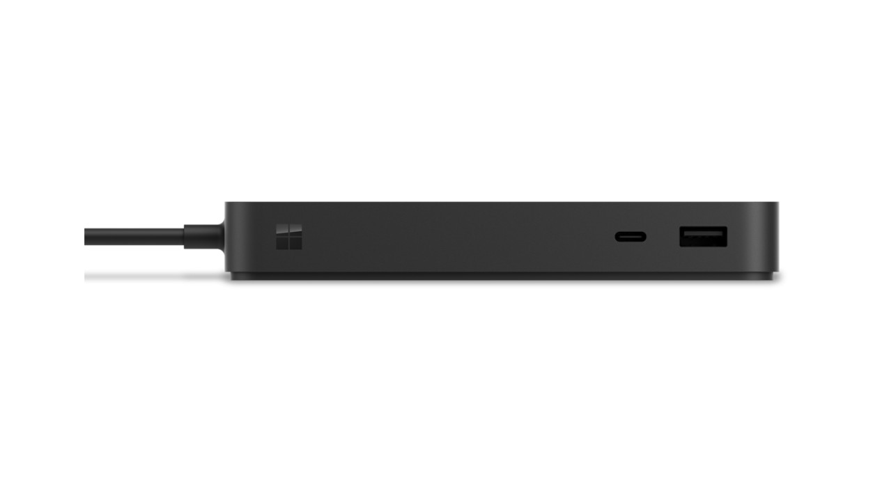 Microsoft Surface Thunderbolt 4 Dock — A close-up view of the front-facing ports on a Surface Thunderbolt 4 Dock.