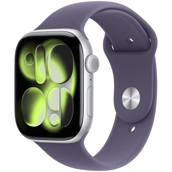 Apple Watch Series 11 GPS and Cellular 46mm Silver Purple Fog M/L - angled view