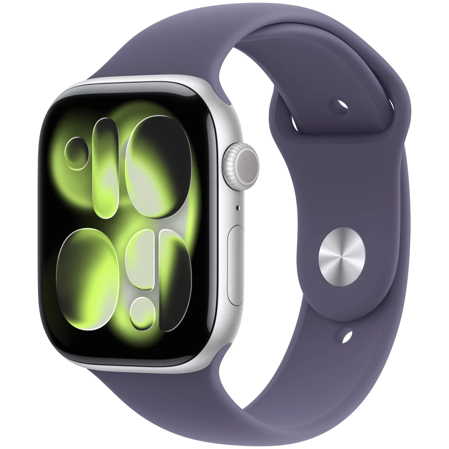 Apple Watch Series 11 GPS and Cellular 46mm Silver Purple Fog M/L - angled view