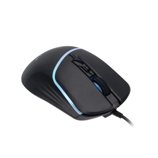Xtrike Me GM-322 black wired mouse — front angled view