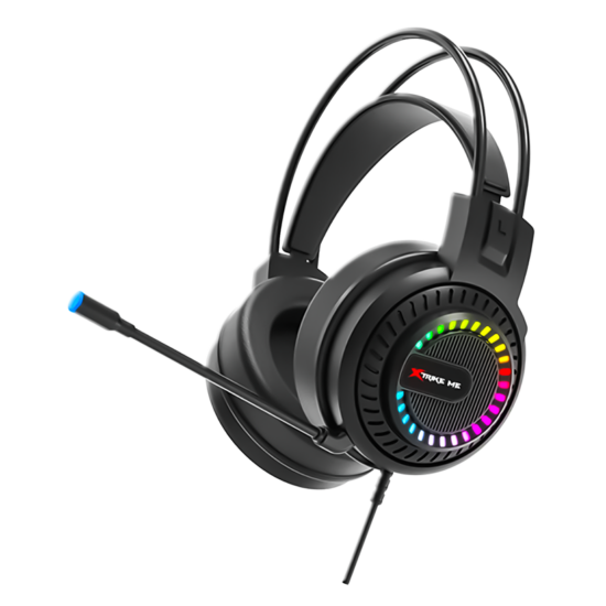 Xtrike Me HP-318 black wired headset — angled view