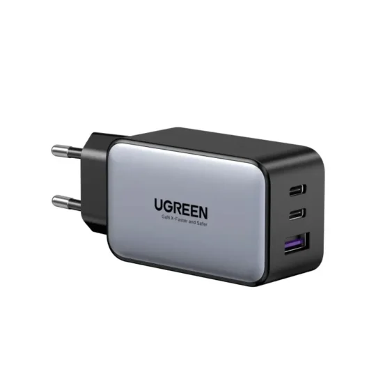 UGREEN CD244 10335 65W charger – EU plug and three-port view