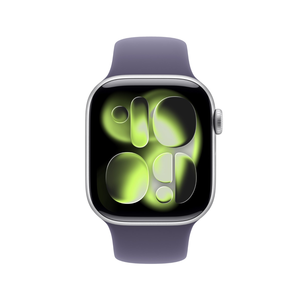 Apple Watch Series 11 GPS 42mm Silver Aluminium Case with Purple Fog Sport Band - M/L – front view