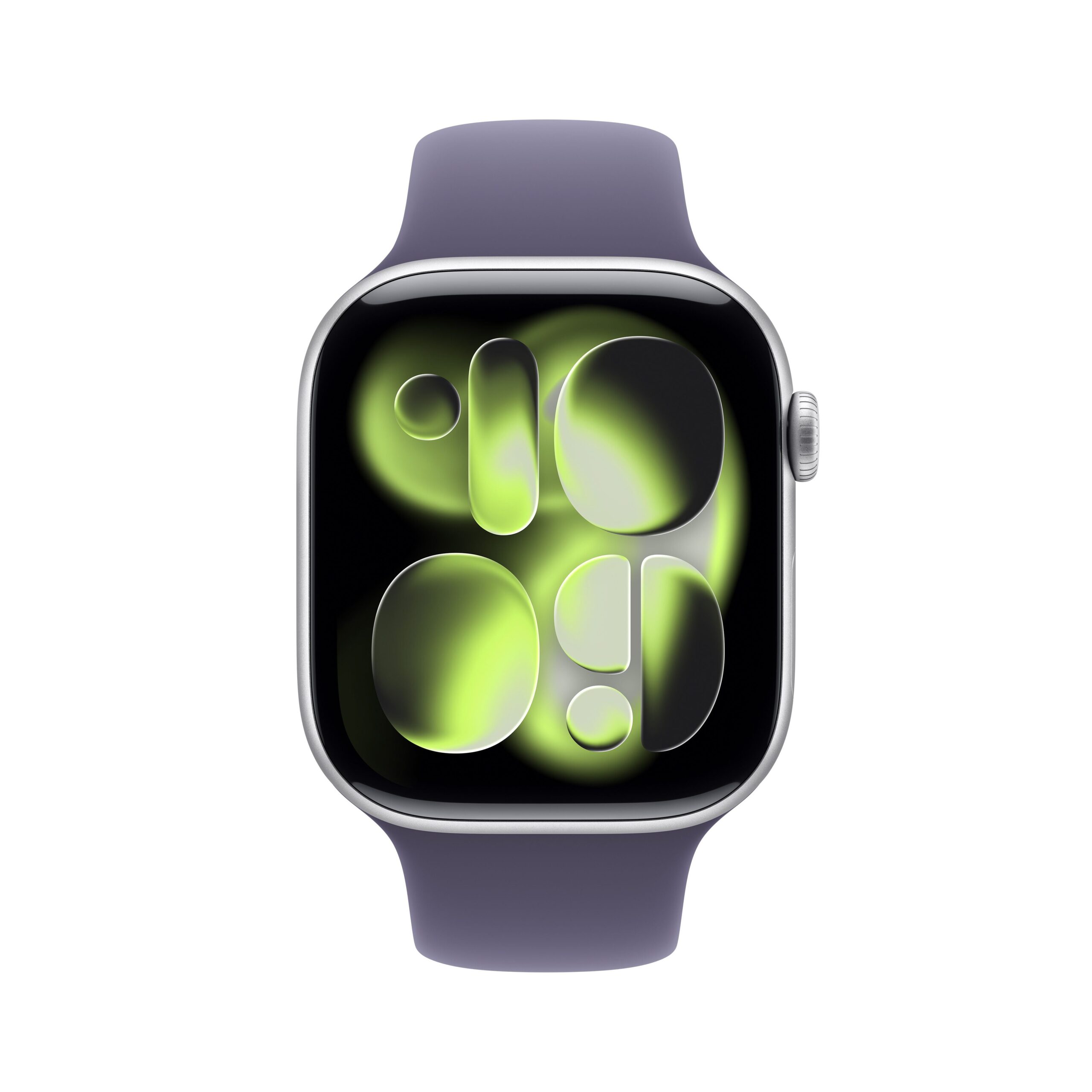 Apple Watch Series 11 GPS 46mm Silver Aluminium Case with Purple Fog Sport Band - M/L – front view