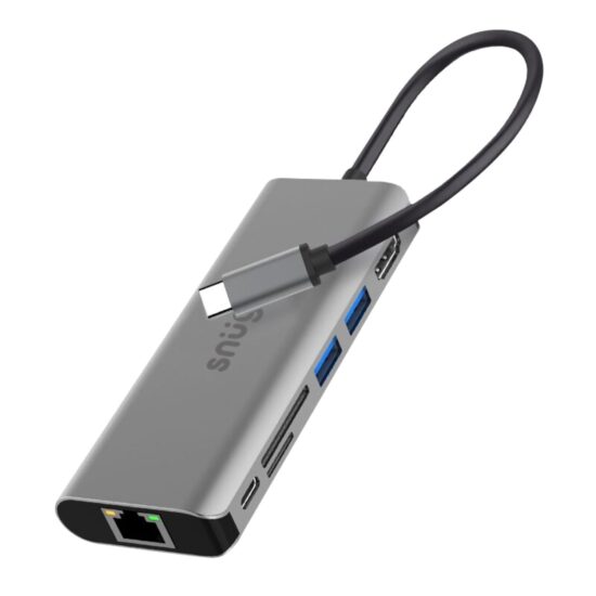 Snug SNPW-MHUB-7P Seven-Port USB-C Hub Grey – complete hub and USB-C lead