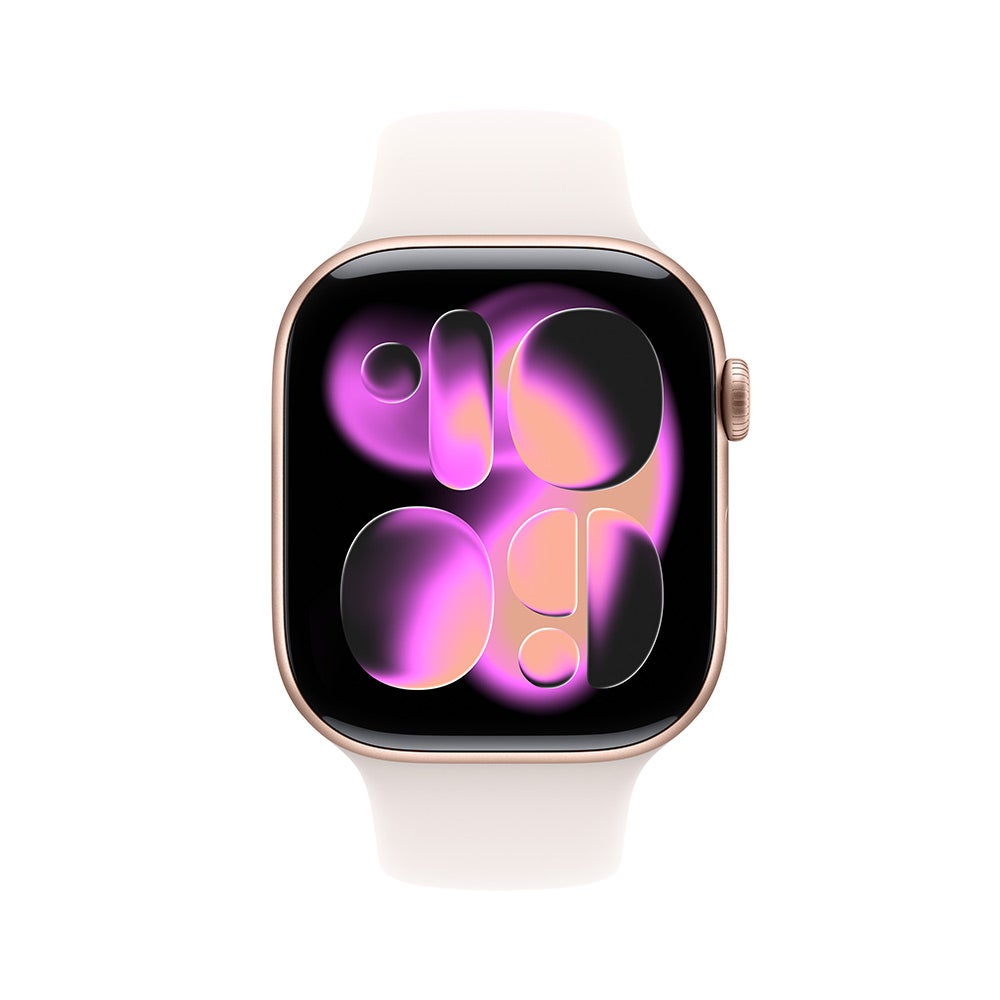 Apple Watch Series 11 GPS + Cellular 42mm Rose Gold with Light Blush Sport Band M/L MF8F4AF/A - front view