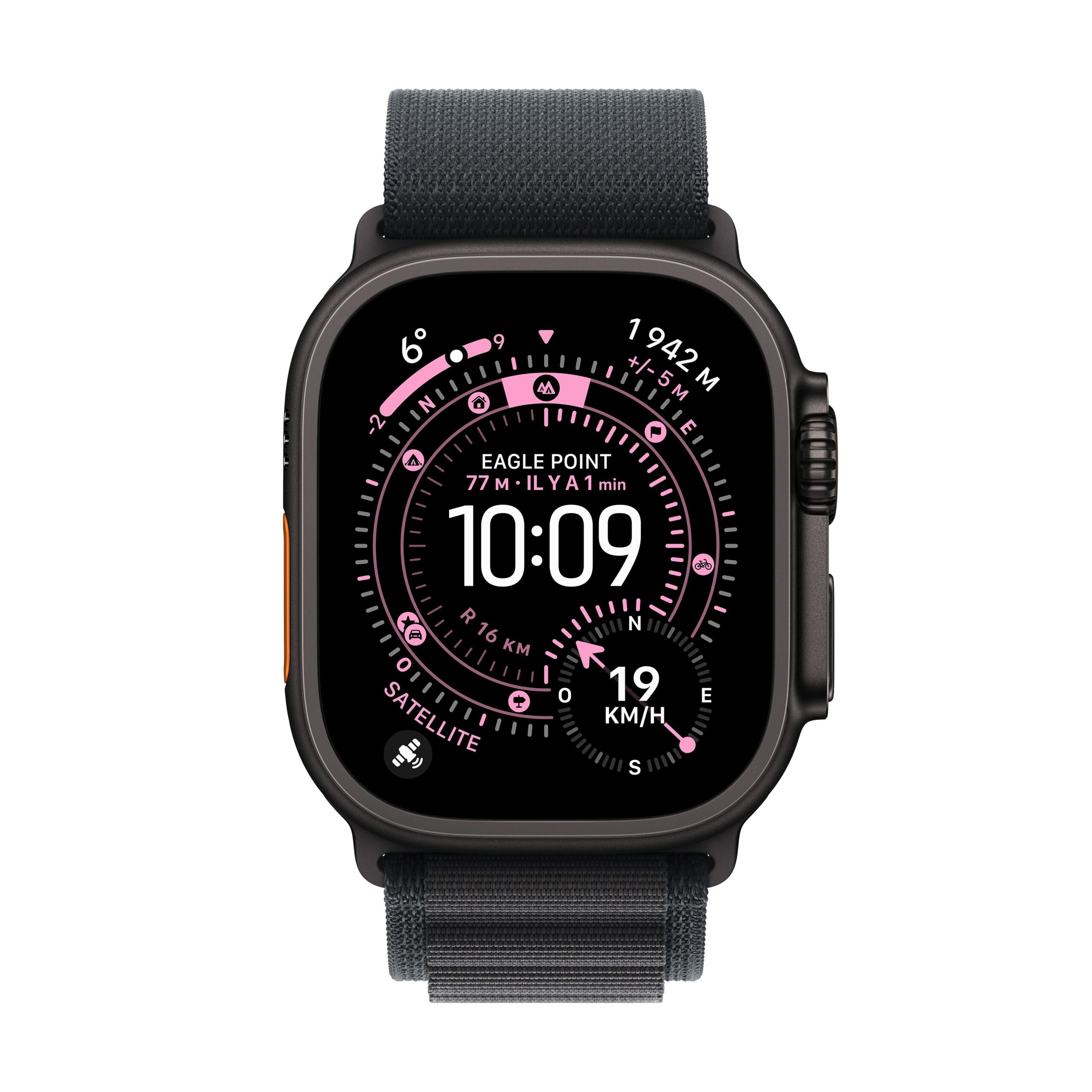 Apple Watch Ultra 3 GPS + Cellular 49mm Black Titanium with Black Alpine Loop - front view