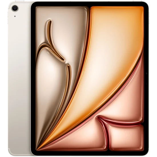 Apple iPad Air 13-inch M4 Wi-Fi + Cellular in Starlight, front and rear view