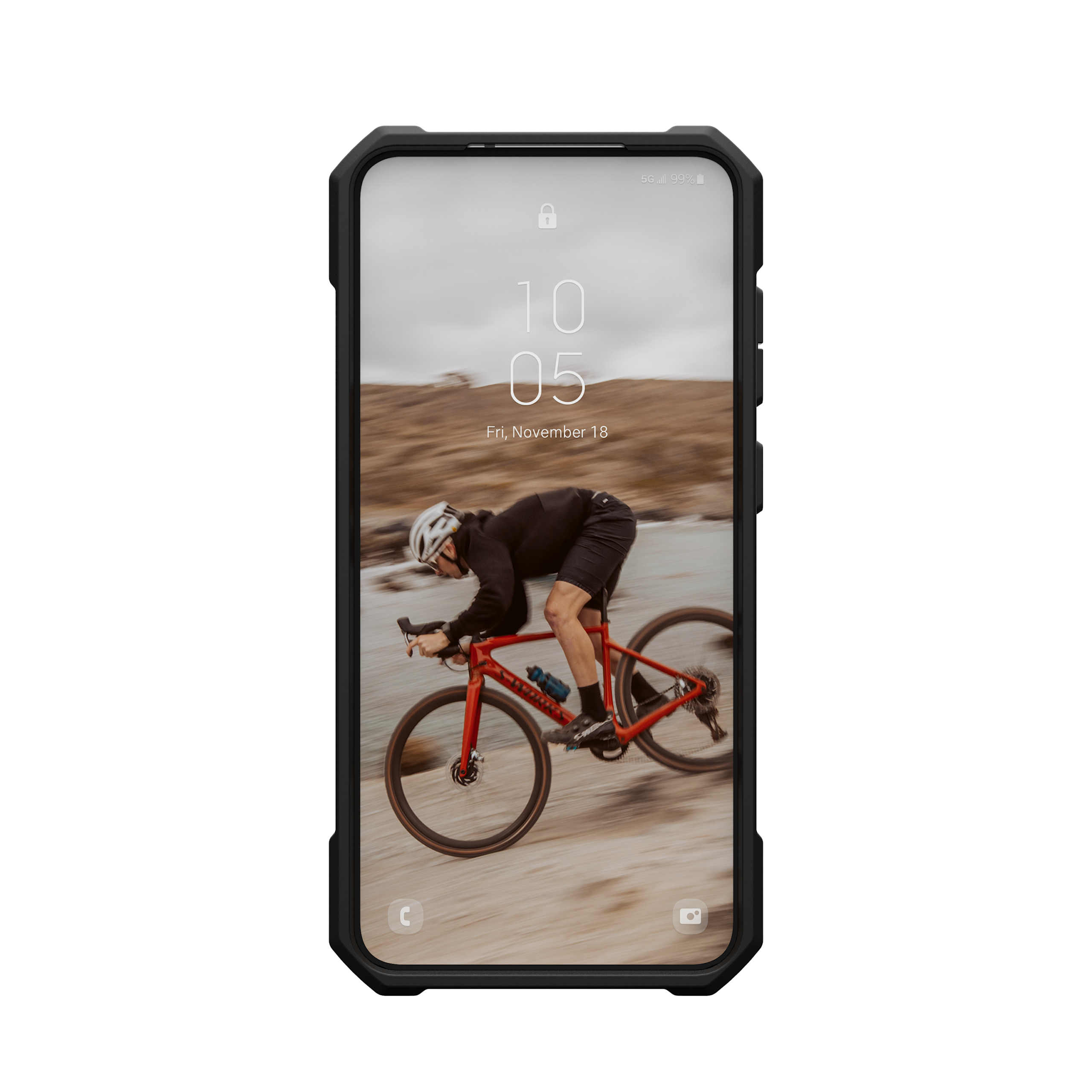 UAG Essential Armor Galaxy S25+ case, Black – front view with phone shown for fit